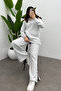Women's Light Gray Soft Sweatshirt Set with Ruffle Detail and Snap Buttons - 5