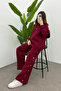 Women's Burgundy Soft Sweatshirt Set with Snap Detail - 7