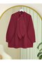 Scarf-Buttoned Oversize Shirt - Burgundy - 4