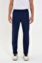 Light Navy Blue Men's Sweatpants with Zipper and Three Pockets, Thin Draped Fabric, Comfortable Fit, Classic Leg