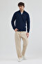 Pure 100% Cotton Men's Knitwear Zip-Up Cardigan – Navy Blue - 3