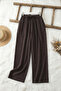 Elastic Waist Muslin Fabric Wide Leg Brown Trousers