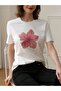 Women's White Clover Flower Printed Oversize T-Shirt - 2