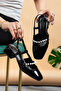 Black Patent Leather with Pearls Open Back Closed Square Women's Shoes