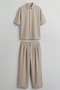 Men's Oversize Breathable Shirt and Pants Two-Piece Set Beige