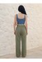 Khaki Women's Muslin Palazzo Pants Wide Leg High Waist - 3