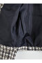 Gray Crew Neck Plaid Women's Tweed Jacket - 6