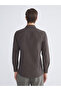 Brown Slim Fit Long Sleeve Poplin Men's Shirt - 4