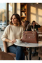 100% Raven Genuine Leather Look 3-Compartment Luxury Women's Bag - Casual and Stylish Design - with Shoulder Strap - 5