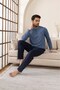 Men's Blue 3-Button 100% Cotton Seasonal Wide Fit Long Sleeve Pocketed Pajama Set - 7