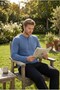 Men's Blue 3-Button 100% Cotton Seasonal Wide Fit Long Sleeve Pocketed Pajama Set - 4