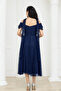 Full Lace Shawl Detailed Midi Dress - Dark Blue - 8