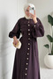 Liva Tansel Fabric Front Buttoned Belted Hijab Dress - Plum - 4