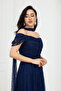 Full Lace Shawl Detailed Midi Dress - Dark Blue - 4