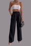 Tors Women's Wide Leg Pleated Black Fabric Trousers - 2