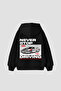 Never Stop Printed Oversize Unisex Black Hoodie