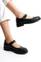 Black Leather Genuine Leather Women's Mary Jane Ballerina Shoes Strappy Real Leather Women's Mary Jane Shoes - 7