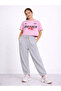 Girls 2 Pc Set Monaco Print T-Shirt & Barrel Pants Set – Pink & Grey Melange
