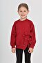 Girl's Oversize Crew Neck Drop Shoulder Stone Printed Slit Sweatshirt - with Bow & 2 - 5