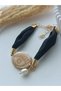 Scarf Bracelet Black Bandana Fabric Real Pearl Evil Eye Gold Shiny Polymer Clay Women's Bracelet - 6