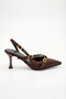 Women's Special Design Brown Satin Metal Buckle Accessory Upholstered Pointed Toe Thin Heeled Shoes - 2