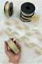 Gold Sim Hilton Striped Chiffon Ribbon 2.5cm 20Mt, Bride, Bundle, Engagement, Dowry, Gift, Wedding, Decoration - 2