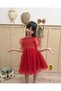 Red Short Balloon Tulle Sleeve Detailed Baby Girl Dress with Six Tutus - 6