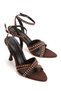 Bitter Brown Women's Stylish Evening Dress Shoes with Staple Detail - 6
