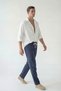Men's Palazzo Trousers Navy Blue Wide Leg High Waist with Back Pockets - 5