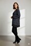 Women's Navy Blue Black Smoked Leopard Patterned Buttoned Knitwear Cardigan - 3