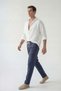 Men's Palazzo Trousers Navy Blue Wide Leg High Waist with Back Pockets - 4
