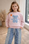 Pink Sequined Stretchy Sweatshirt and Wide-Leg Jeans Girls' Holiday Set - 2