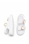 Galivana White Women's Buckle Detailed Double-Strapped Elastic Stylish Comfortable Casual Orthopedic Sandals - 7