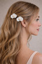 Ceramic Flower Patterned Pearl Bridal Hair Accessory Promise, Engagement, Wedding Bun Hairpin 2 Pieces - 2