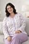 Large Size Women's Front Buttoned Long Sleeve Crochet Cotton Pajama Set 250678 White02 - 2