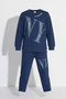 Boy's Waiter Style Cuffed Cotton Combed Cotton Pajama Set 4104 Navy Blue03 - 2