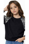 Girl's Shoulder Sequin Detail Corduroy Fabric Black Color Seasonal Badi - 4