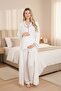 New Season Ecru Long Sleeve Buttoned Design Maternity Long Dressing Gown Pajama Set 3-Piece Set - 7