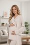 Women's Beige Double-Breasted Collar Maternity Pajama Set with Dressing Gown - 5