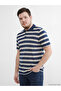 Navy Blue Polo Neck Striped Men's T-Shirt - 2
