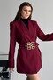 Women's 3-Belt Blazer Jacket Double-Breasted with Gold Buckle Cut - 2