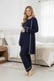 New Season Navy Blue Summer Buttoned Short Sleeve Cotton Stylish Maternity Pajama Set 3-Piece Set - 2