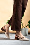 Pearl Skin Tan Back Open Toe Closed Square Women's Shoes - 3