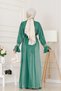 Evening Dress with Flounce Sleeves and Embroidery Detail - Emerald Green - 5