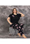 Plus Size Short Sleeve Stylish Lace Sleeve Detailed Floral Patterned Pajama Set - 2