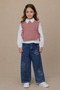 Mi̇ss 1083-02-26 Girl's Knitted Sweater, Shirt, Jeans, 3-Piece Set