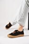 Mertev Rubber Tied Toe Genuine Leather Women's Shoes Black Nubuck
