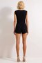 Women's Square Neck Sleeveless Woven Solid Pattern Buttoned Regular Fit Short Mini Shorts Jumpsuit Wide Leg - 6