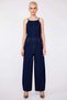 Women's Square Neck Thin Strap Sleeveless Denim Fabric Casual Baggy Fit Plain Pattern Long Length Jumpsuit - 5