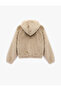 Long Sleeve Zippered Hooded Faux Fur Jacket with Pocket Detail - 4